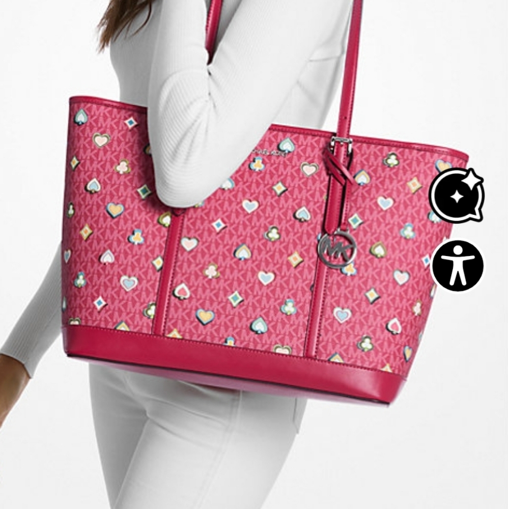 Michael Kors Jet Set Large Pink Heart  Tote Bag NWT - Picture 5 of 5